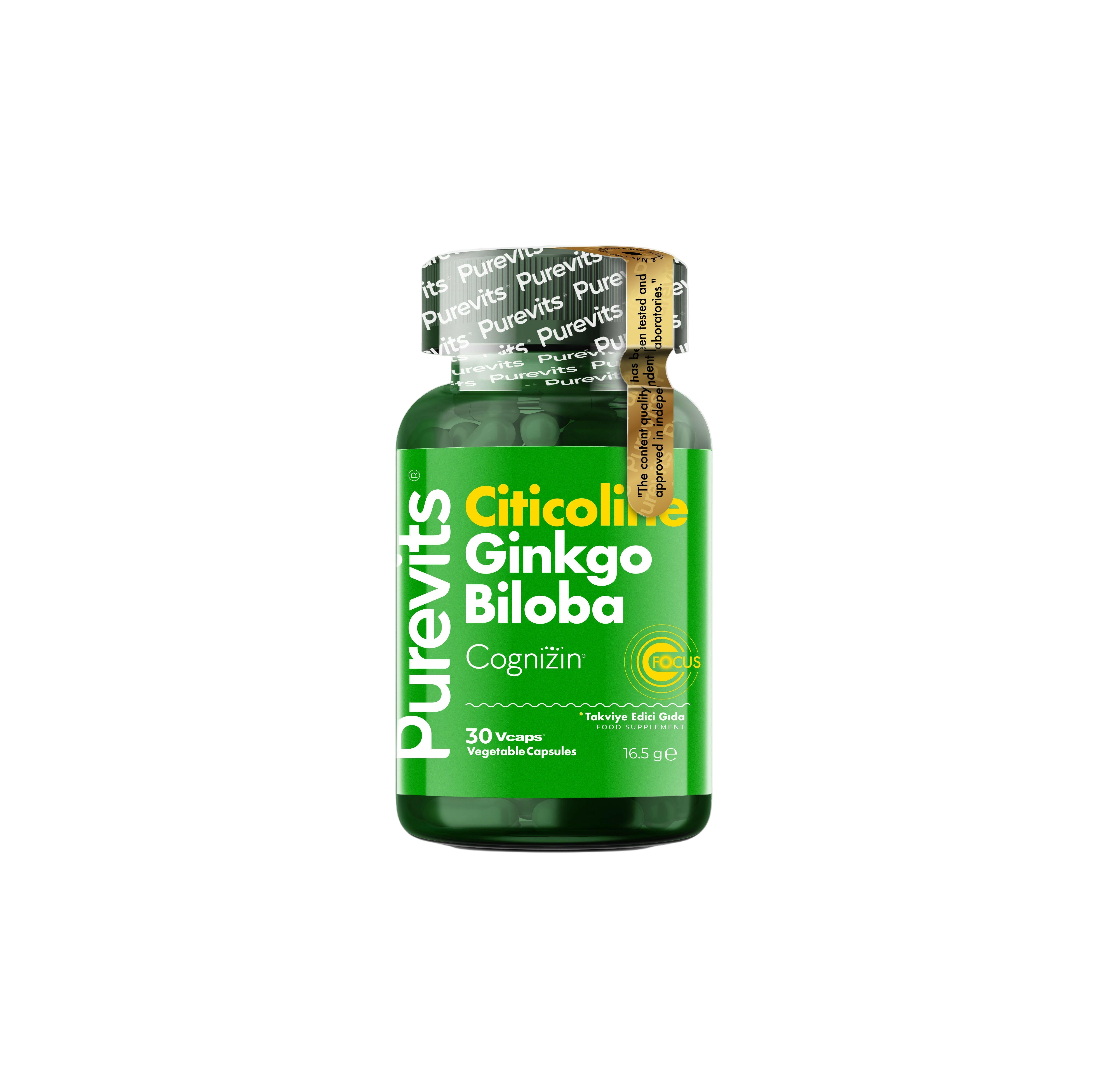 Purevits Ginkgo Biloba Citicoline + Focus 30 Adet Vegan Kapsül.