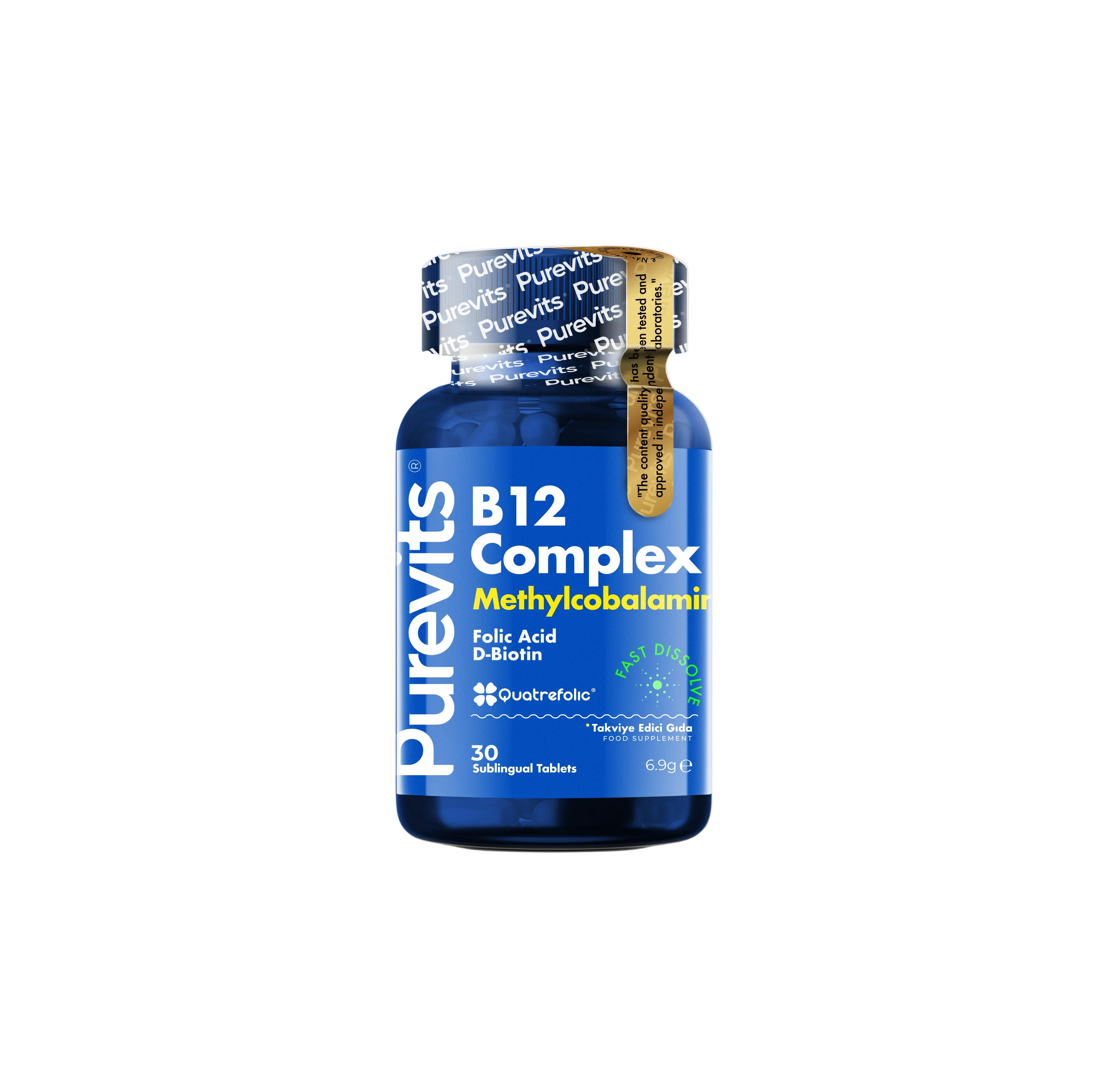 Purevits Vitamin B12 Complex Dilaltı 30 Adet Tablet.